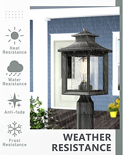 KAUEN 2 Pack Outdoor Post Light,Exterior Post Light Fixture,17.3" Height,3-Inch Pier Mount Base,Sand Black with Clear Seeded Glass,Outdoor Light for Patio, Porch, Yard, Garden