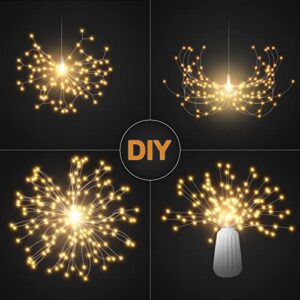 4 Pack Solar Firework Lights 480 LED With USB Charging Remote Starburst Lights 8 Modes Hanging Fairy Light Christmas Decorative Hanging Star Lights for Wedding Party Patio Garden Decoration Warm White