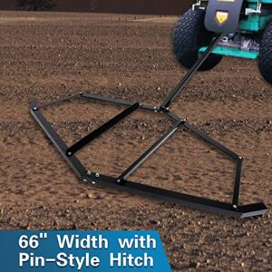 KUAFU Tow Behind Drag Harrow 66" Width W/Pin Style Hitch Compatible with ATV UTV Garden Lawn Tractor Adjustable Center Bars 50 Lbs