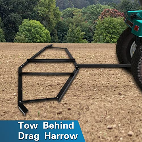 KUAFU Tow Behind Drag Harrow 66" Width W/Pin Style Hitch Compatible with ATV UTV Garden Lawn Tractor Adjustable Center Bars 50 Lbs