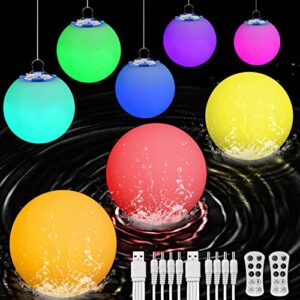 govzery new rechargeable floating pool lights dimmable,3 inch led floating ball lights with remote,waterproof of ip68 for swimming pool hot tub bathtub pond fountain garden lawn party decor (8 pcs)