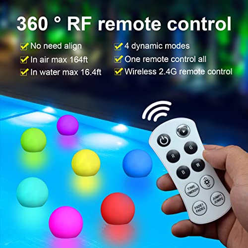 GOVZERY New Rechargeable Floating Pool Lights Dimmable,3 inch LED Floating Ball Lights with Remote,Waterproof of IP68 for Swimming Pool Hot Tub Bathtub Pond Fountain Garden Lawn Party Decor (8 pcs)