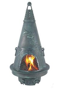the blue rooster garden cast aluminum chiminea in antique green