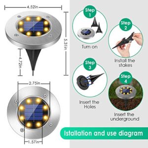 Solar Ground Lights, 8 Led Solar Garden Lights Outdoor，Disk Lights Waterproof In-Ground Outdoor Landscape Lighting for Lawn Patio Pathway Yard Deck Walkway Flood Light