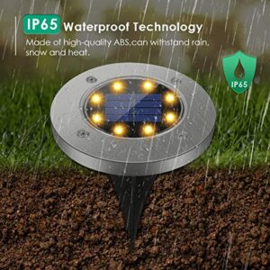 Solar Ground Lights, 8 Led Solar Garden Lights Outdoor，Disk Lights Waterproof In-Ground Outdoor Landscape Lighting for Lawn Patio Pathway Yard Deck Walkway Flood Light