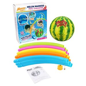 banzai melon madness pool challenge underwater water-filled ball w/ 3 22-inch diameter target hoops, garden hose adapter, and underwater ball