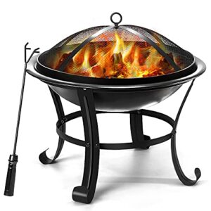 wilrex outdoor fire pits, 22 inch portable bonfire firepits for outside wood burning with spark screen and fireplace poker for backyard garden patio bonfire heating, camping and bbq, black (qtfp06m)