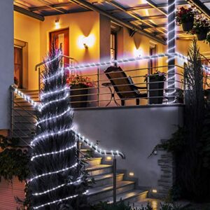 Solar Powered LED Rope Lights - 40FT 8 Modes 100 LED Solar Outdoor Rope String Lights Waterproof Tube Light Copper Wire Fairy Lights for Garden Camping Fence Yard Balcony Wedding Decor (Cool White)