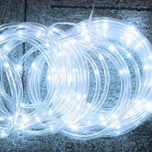 Solar Powered LED Rope Lights - 40FT 8 Modes 100 LED Solar Outdoor Rope String Lights Waterproof Tube Light Copper Wire Fairy Lights for Garden Camping Fence Yard Balcony Wedding Decor (Cool White)