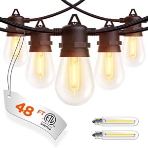 addlon 48ft led outdoor string lights with 15 edison vintage shatterproof bulbs, commercial grade patio lights, ip65 waterproof for balcony, backyard and garden, warm white