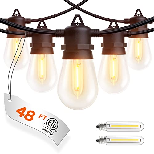 addlon 48FT LED Outdoor String Lights with 15 Edison Vintage Shatterproof Bulbs, Commercial Grade Patio Lights, IP65 Waterproof for Balcony, Backyard and Garden, Warm White