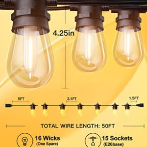 addlon 48FT LED Outdoor String Lights with 15 Edison Vintage Shatterproof Bulbs, Commercial Grade Patio Lights, IP65 Waterproof for Balcony, Backyard and Garden, Warm White