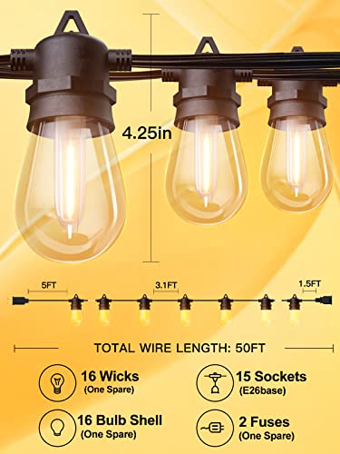 addlon 48FT LED Outdoor String Lights with 15 Edison Vintage Shatterproof Bulbs, Commercial Grade Patio Lights, IP65 Waterproof for Balcony, Backyard and Garden, Warm White