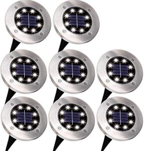 Neo LOONS Solar Ground Lights, 8 LED Outdoor In-ground Light Solar Disk Garden Lights with Light Sensor for Yard Patio Pathway Lawn Driveway Walkway-White (8 Pcs)