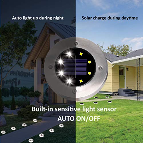 Neo LOONS Solar Ground Lights, 8 LED Outdoor In-ground Light Solar Disk Garden Lights with Light Sensor for Yard Patio Pathway Lawn Driveway Walkway-White (8 Pcs)