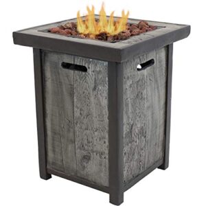 sunnydaze square outdoor propane gas fire pit table with weathered wood look – outdoor smokeless cast stone gas fire pit column – ideal for yard, patio or garden – 25 inches tall