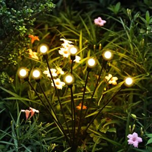 vosigreen solar garden swing lights – 8 led outdoor firefly lights, waterproof path lights, sway with the wind, for yard pathway landscape decor, warm yellow (4 pack)