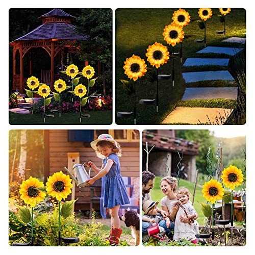 Apipi 2 Pack Solar Sunflower Light, 31" Sunflower Garden Stake Lights, Outdoor Waterproof Solar Powered LED Flower Lights for Garden Patio Lawn Yard Porch Walkway Decoration