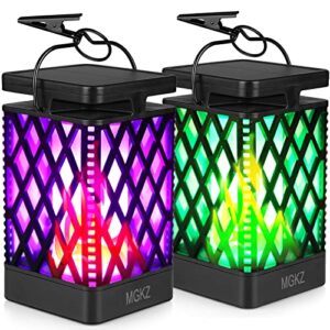 MGKZ Solar Lanterns Outdoor Waterproof Hanging Solar Lights Color Changing & Fixed 9 Modes Flickering Flame Camping Lanterns Christmas Decoration for Party Tent Garden Patio(2 Pack)