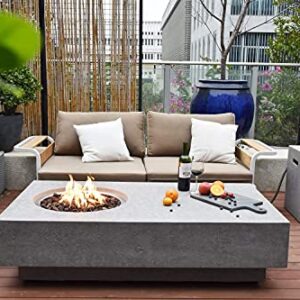 Elementi Metropolis Table Cast Concrete Natural Gas Fire Table, Outdoor Fire Pit Fire Table/Patio Furniture, Canvas Cover & Lava Rock Included with Free AMS Fireplace Wind Guard