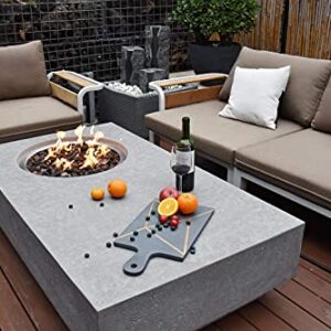 Elementi Metropolis Table Cast Concrete Natural Gas Fire Table, Outdoor Fire Pit Fire Table/Patio Furniture, Canvas Cover & Lava Rock Included with Free AMS Fireplace Wind Guard