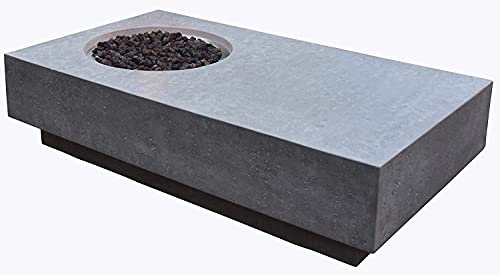 Elementi Metropolis Table Cast Concrete Natural Gas Fire Table, Outdoor Fire Pit Fire Table/Patio Furniture, Canvas Cover & Lava Rock Included with Free AMS Fireplace Wind Guard