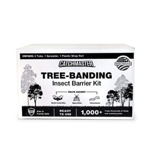 Tree Banding DIY Insect Adhesive Barrier Full Kit by Catchmaster - 4 Count 15 Oz 1 Spreader 1,000 ft. Roll Plastic Wrap, Ready for Use Outdoors. Weather-Proof Environment-Friendly Non-Toxic