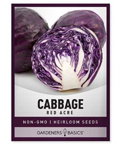 cabbage seeds for planting – red acre heirloom, non-gmo vegetable variety- 1 gram seeds great for summer, spring, fall and winter gardens by gardeners basics