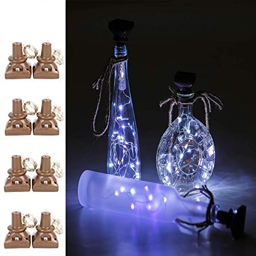 ZNYCYE Upgraded 8 Pack Solar Powered Wine Bottle Lights 20 LED Solar Fairy String Lights for Wedding Christmas Outdoor Holiday Garden Patio Pathway Decor (Cool White)