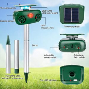 Defendy Ultrasonic Animal Repeller, Solar Repeller Cat Repellent Outdoor Powered Bird Waterproof Dog Deterrent Squirrel Deer Raccoon & More for Yard Garden Farm