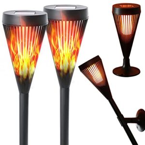 lusharbor solar outdoor lights, solar torch lights with flickering flame, 12 led waterproof solar lights auto on/off outdoor landscape decor flame lights for garden, patio, yard, driveway, 4 pack