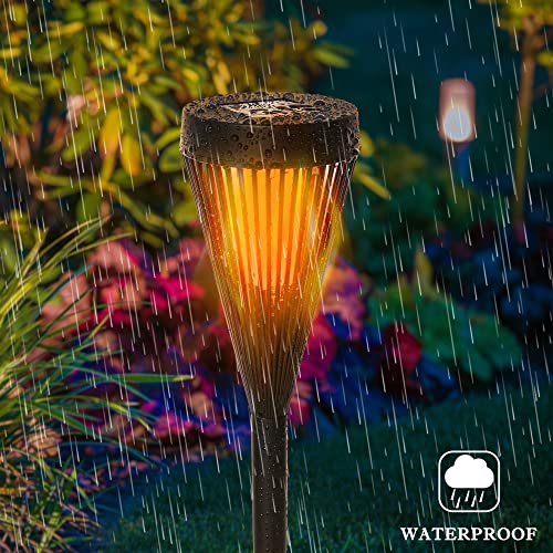 LUSHARBOR Solar Outdoor Lights, Solar Torch Lights with Flickering Flame, 12 LED Waterproof Solar Lights Auto On/Off Outdoor Landscape Decor Flame Lights for Garden, Patio, Yard, Driveway, 4 Pack
