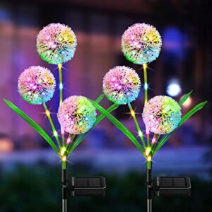 bonlion solar lights outdoor garden decor, 2 pack upgraded solar garden lights decorative dandelion with 36 colorful led – ip65 waterproof solar lights outdoor for yard, lawn, pathway and wedding