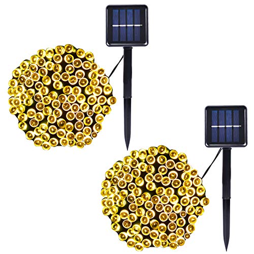 Solar String Lights Outdoor, 2 Pack 100 Led Outdoor Solar Christmas Lights, 8-Modes Waterproof Fairy Lights for Christmas, Gardens, Wedding, Party Decoration (Warm White)