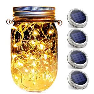 Hanging Mason Jar String Lights Lids,4 Pack 30 LED Bulbs Solar Lights with Hangers(NO Jars),Waterproof Floating Lanterns Fairy Solar Lanterns lights Outdoor Hanging Shed Windows Garden Mason Jar Decor