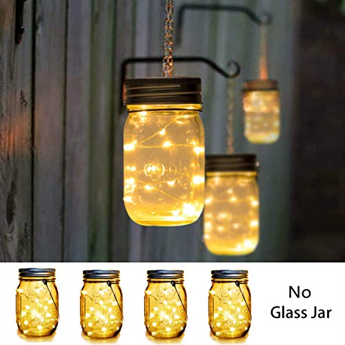 Hanging Mason Jar String Lights Lids,4 Pack 30 LED Bulbs Solar Lights with Hangers(NO Jars),Waterproof Floating Lanterns Fairy Solar Lanterns lights Outdoor Hanging Shed Windows Garden Mason Jar Decor