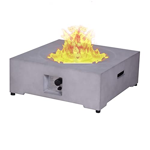 JHSDFOUIH 30in Faux Stone Propane Fire Pit with Water Proof Cover and Lava Rock, 40,000BTU Outdoor Propane Burning Fire Table for Patio Garden Backyard