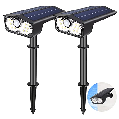 Solar Spot Lights Outdoor Motion Sensor, Bright LED Motion Sensor Outdoor Lights, IP68 Waterpoof Solar Landscape lights, 3 Lighting Mode 2-in-1 Garden Lights for Yard Driveway Walkway Wall(2 Pack)