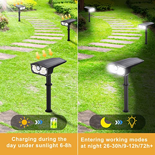 Solar Spot Lights Outdoor Motion Sensor, Bright LED Motion Sensor Outdoor Lights, IP68 Waterpoof Solar Landscape lights, 3 Lighting Mode 2-in-1 Garden Lights for Yard Driveway Walkway Wall(2 Pack)