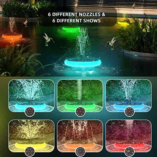 Solar Pool Lights with Led Pool Fountain RGB Color Automatic Lighting Outdoor Waterproof with 6 Removable Nozzles for Garden Decoration Pond Outdoor Pool Aquarium etc.