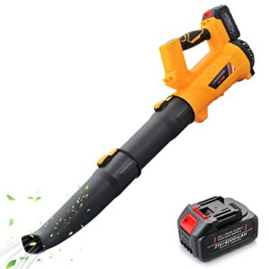 Cordless Leaf Blower - 320CFM 208MPH 21V Electric Handheld Leaf Blower with 5.2Ah Battery and Charger, 6 Variable Speed Leaf Sweeper for Leaves, Snow Debris, Dust, Yard Cleaning (Yellow)