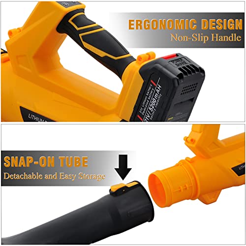 Cordless Leaf Blower - 320CFM 208MPH 21V Electric Handheld Leaf Blower with 5.2Ah Battery and Charger, 6 Variable Speed Leaf Sweeper for Leaves, Snow Debris, Dust, Yard Cleaning (Yellow)