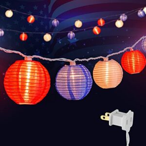 4th of july lights – minetom lantern string lights, 6.7 feet 10 waterproof nylon lantern hanging globe light, plug in connectable decorative lights for independence day garden fourth of july decor