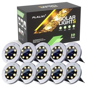 niplnr solar ground lights, 8 led solar disk lights outdoor waterproof for garden yard patio pathway lawn driveway walkway- warm white (10 pack)