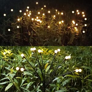 Yiliaw Solar Firefly Lights 12 LED Solar Outdoor Lights Waterproof Starburst Swaying Garden Lights for Path Fence Outdoor Decorative Lights (Warm White, 2 Pack)