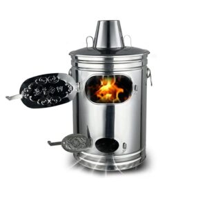 nabooj burn barrel, stainless steel garden incinerator outdoor bin with fire hook and support, for burning garbage leaves yard and waste debris paper