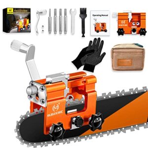 chainsaw sharpening jig hand crank, mini chainsaw sharpener kit with carrying bag, portable manual steel chainsaw blade sharpener tool attachment for gas/electric chain saw, lumberjack, garden worker