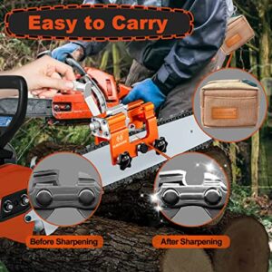 Chainsaw Sharpening Jig Hand Crank, Mini Chainsaw Sharpener Kit with Carrying Bag, Portable Manual Steel Chainsaw Blade Sharpener Tool Attachment for Gas/Electric Chain Saw, Lumberjack, Garden Worker