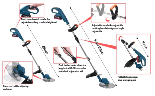 Battery Powered Weed Eater Cordless- Electric Weed Wacker Rechargeable- Two 4.0 Ah Battery Operated Weed Whacker Cordless 21V Grass Edger Trimmer with Blade and Charger- Lawn Yard Garden Brushless-1