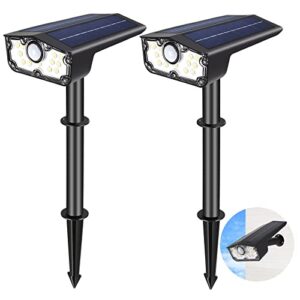 solar spot lights outdoor motion sensor 2 pack, ip67 waterpoof solar landscape spotlights 2-in-1 bright solar outdoor lights, 3 lighting mode led solar garden lights for pathway yard wall(cool white)